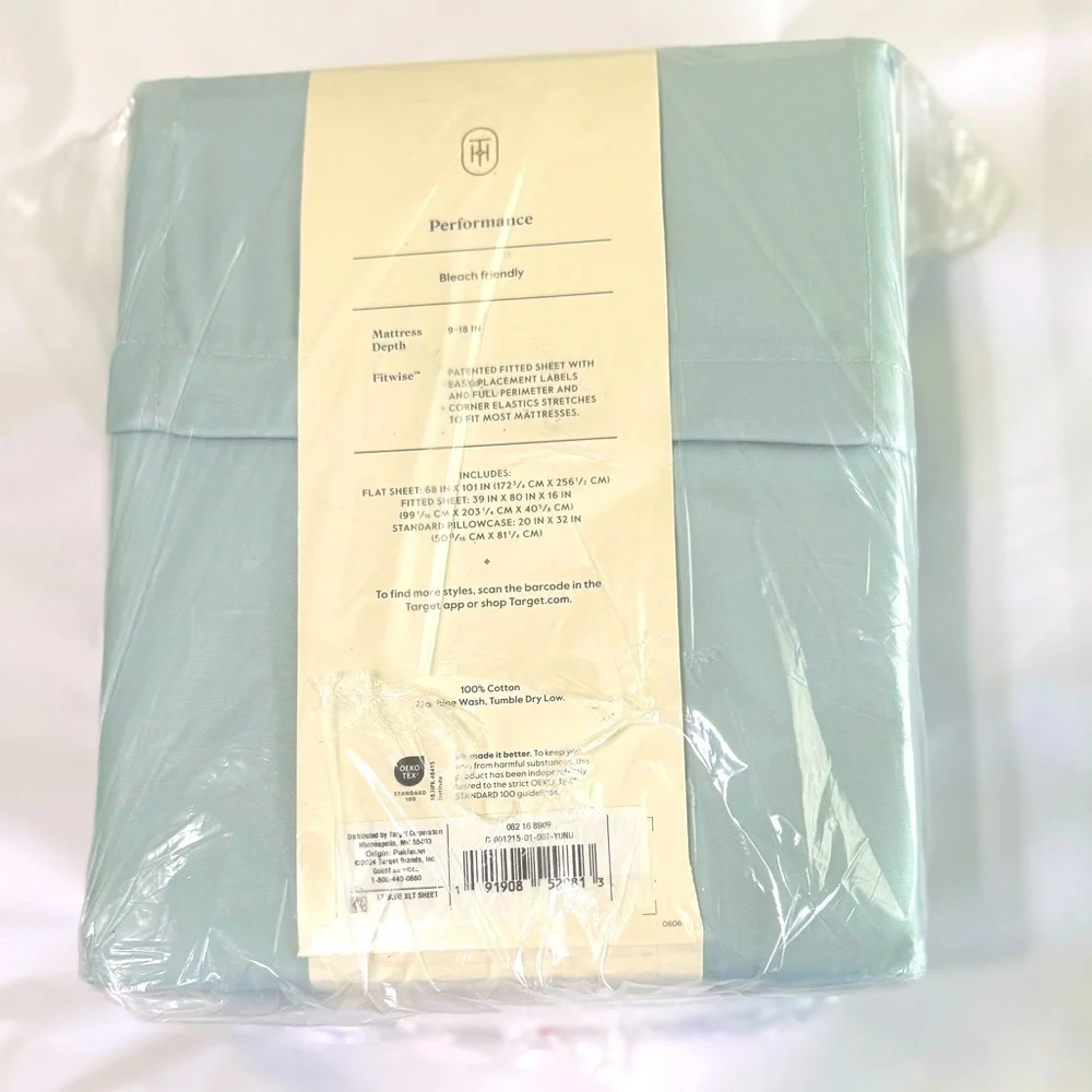 Threshold Solid Performance 400 Thread Count Cotton Sheet Set Twin/XL Twin Blue